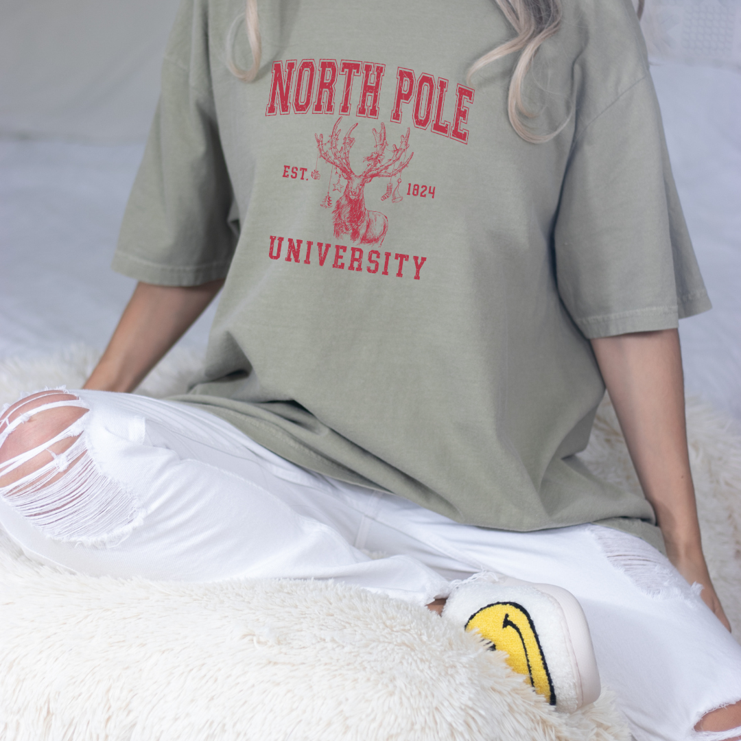 North Pole Christmas Tee - Graphic Tee - Reindeer Tee