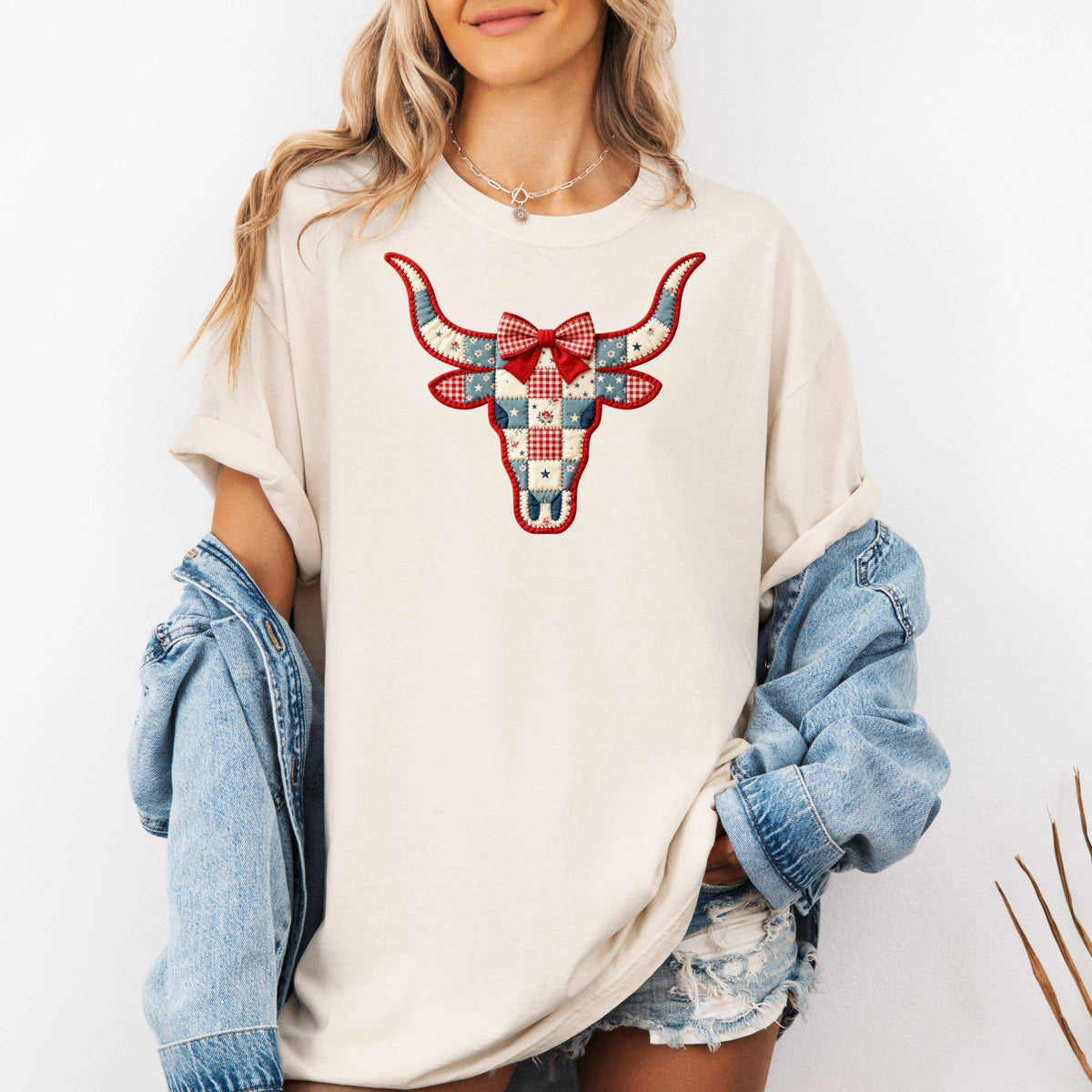FAUX Embroidered Cattle Christmas Graphic Tee