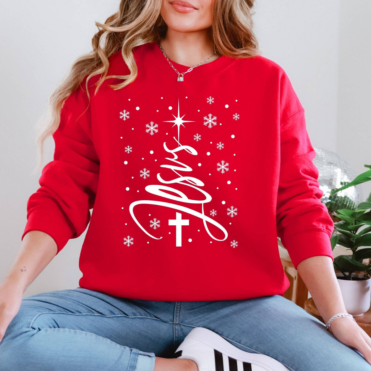 Jesus Snow Christmas Tree Graphic Sweatshirt