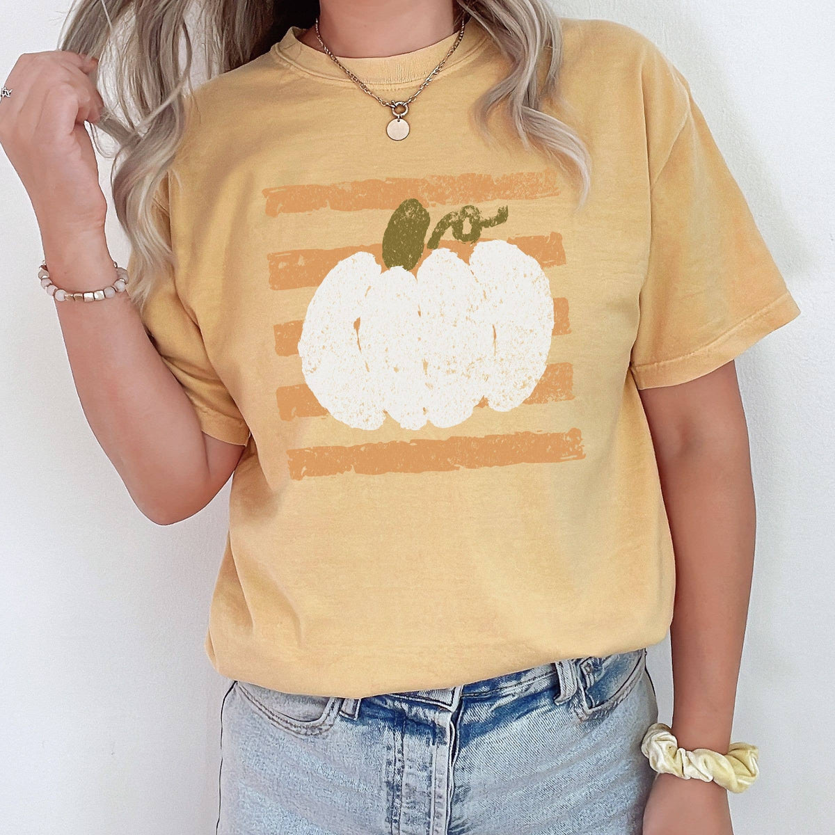 Pumpkin With Vertical Lines Tee - Floral Fall Graphic Tee