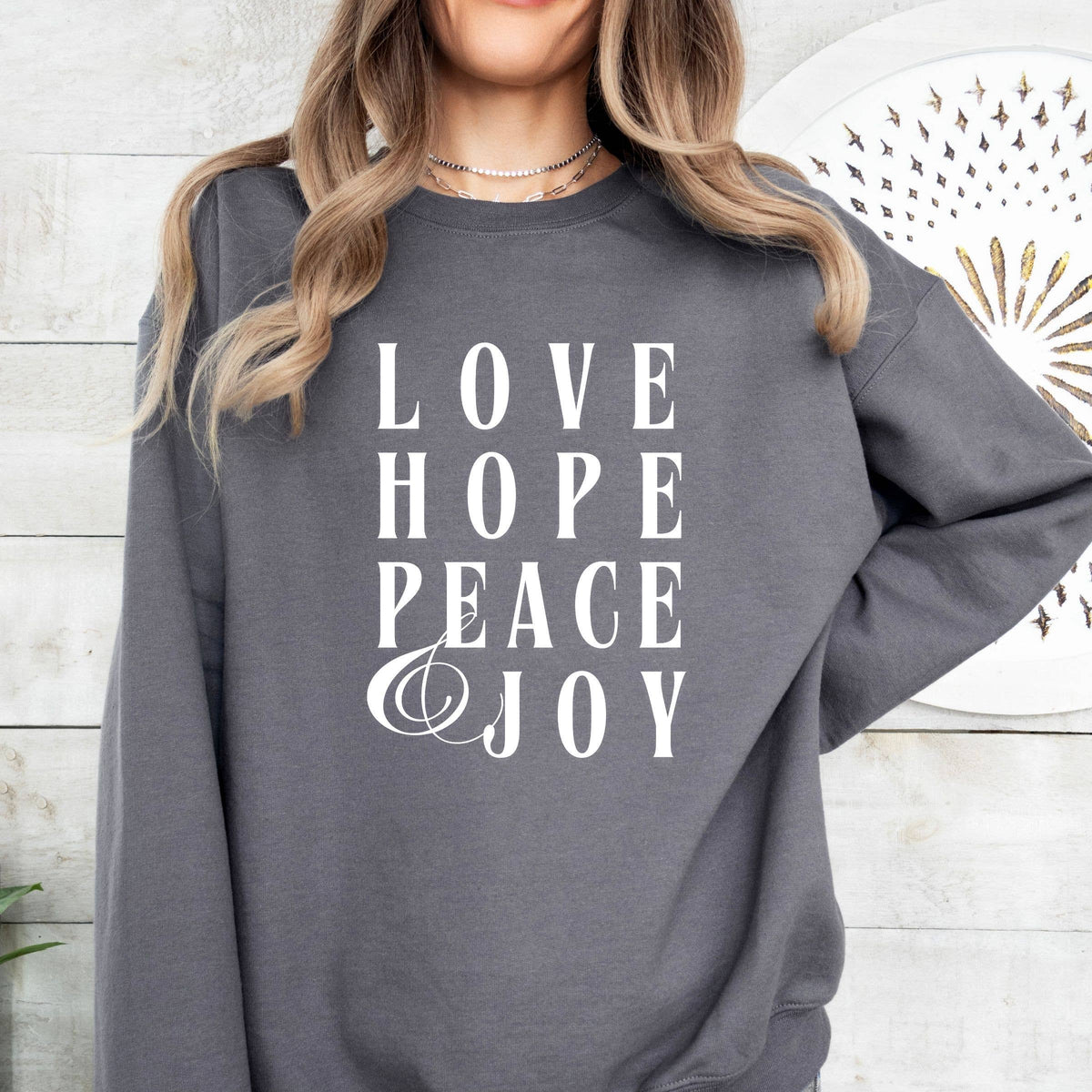 Love, Hope, Peace and Joy Christmas Graphic Sweatshirt