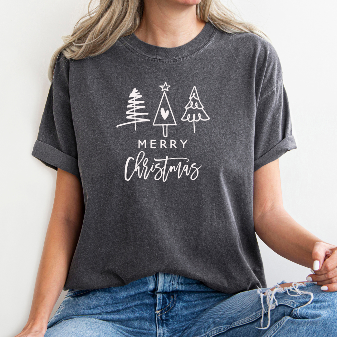 Merry Christmas - Christmas Graphic Tee - Three Trees
