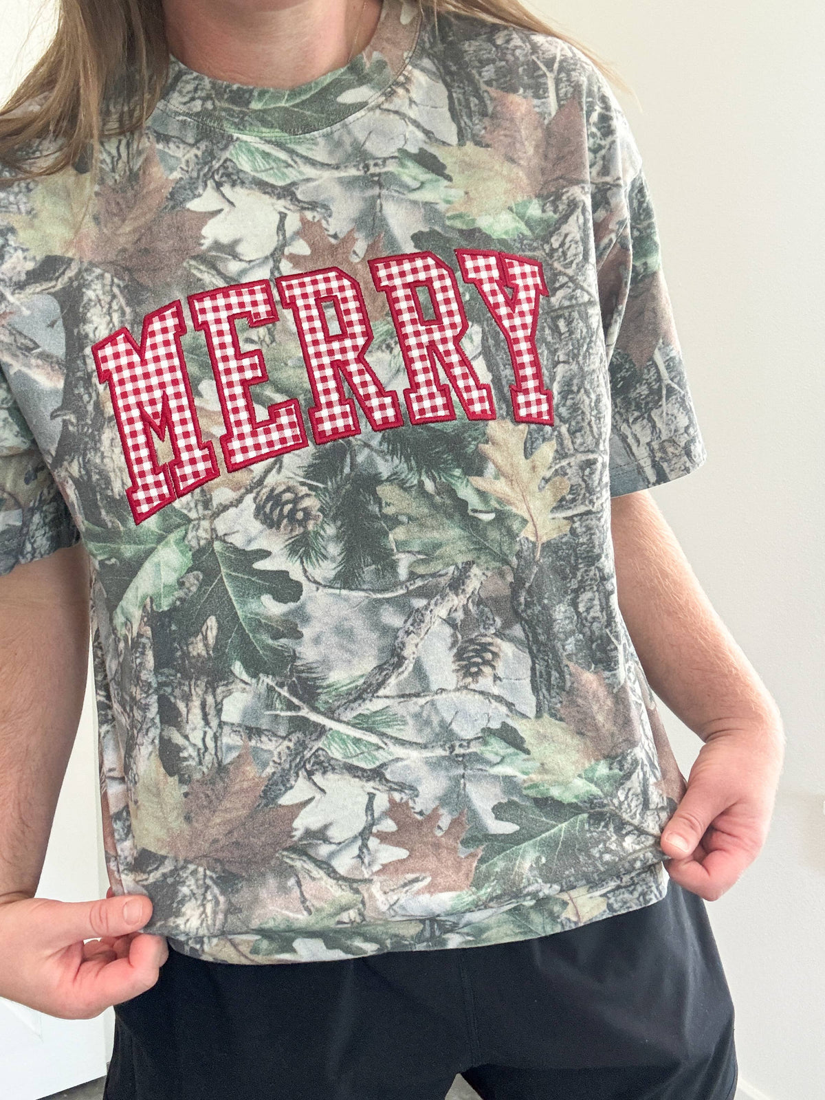 Merry Embroidered Patch Camo Tee - Christian Graphic Tee