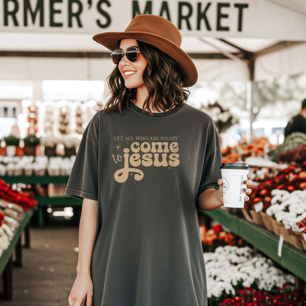 Let all who are weary come Jesus Fall Floral Graphic Tee