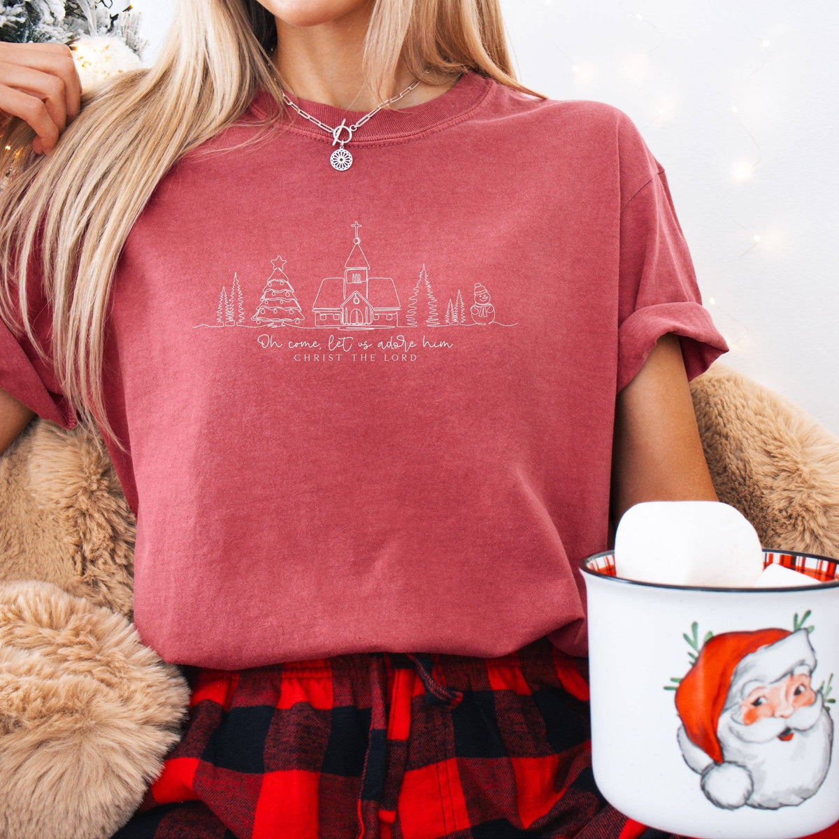 Oh Come Let Us Adore Him Christian Graphic Tee - Christmas