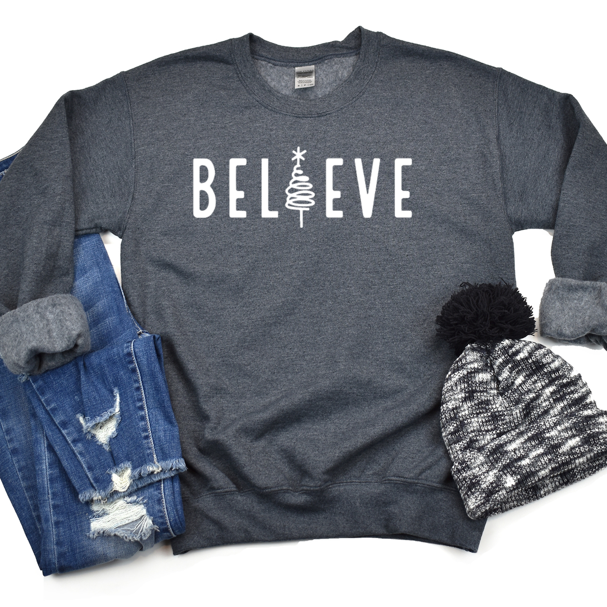 Believe Christmas Sweatshirt - Graphic Christmas Tee