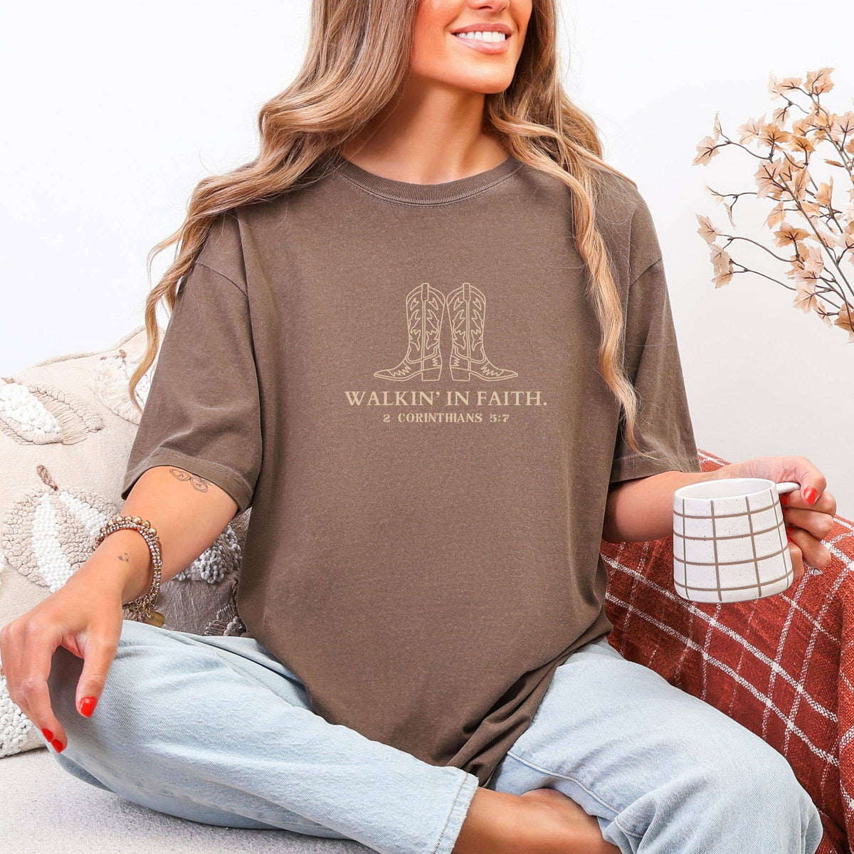 Walk in Faith Christian Western Fall Floral Graphic Tee