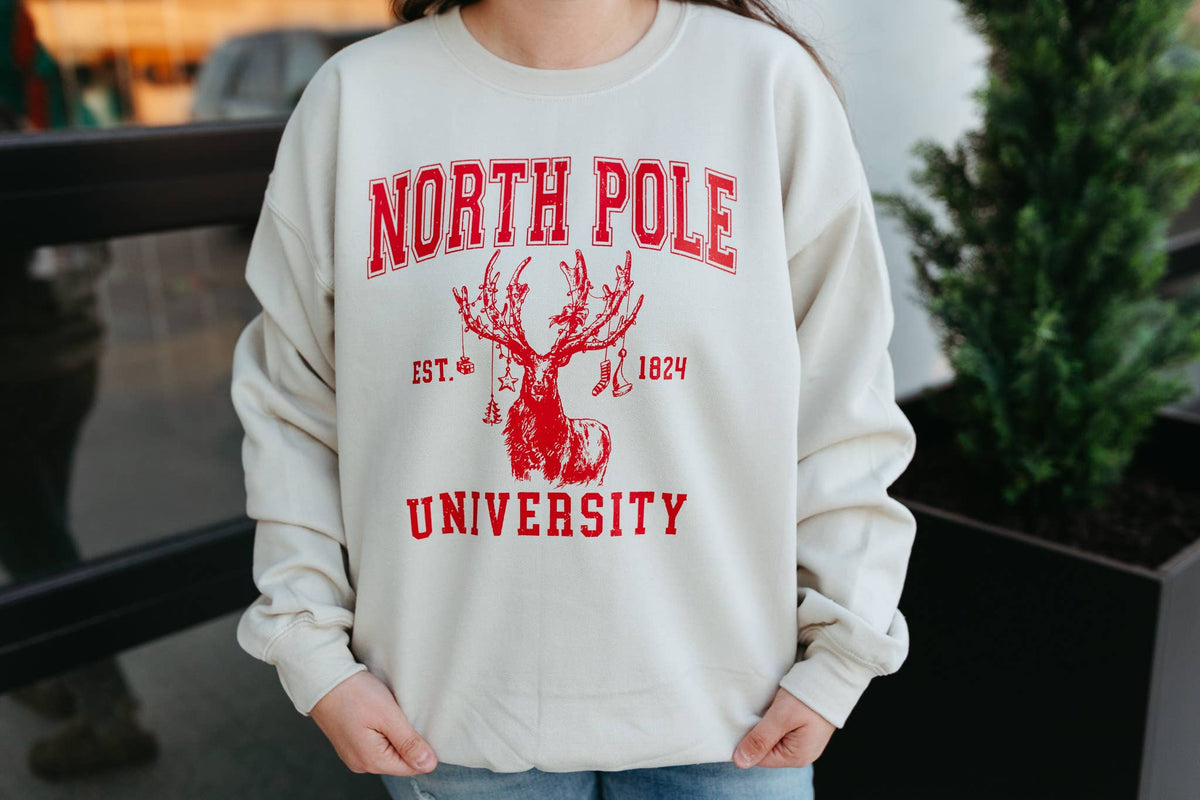 North Pole University - Christmas Graphic Sweatshirt - Red